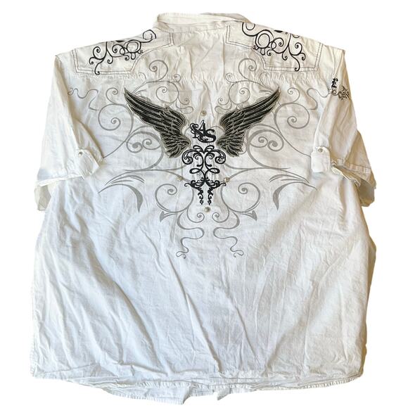 En4orce Men’s Button Down Shirt Size 6XL Short Sleeve Wings of Freedom White - Picture 1 of 8